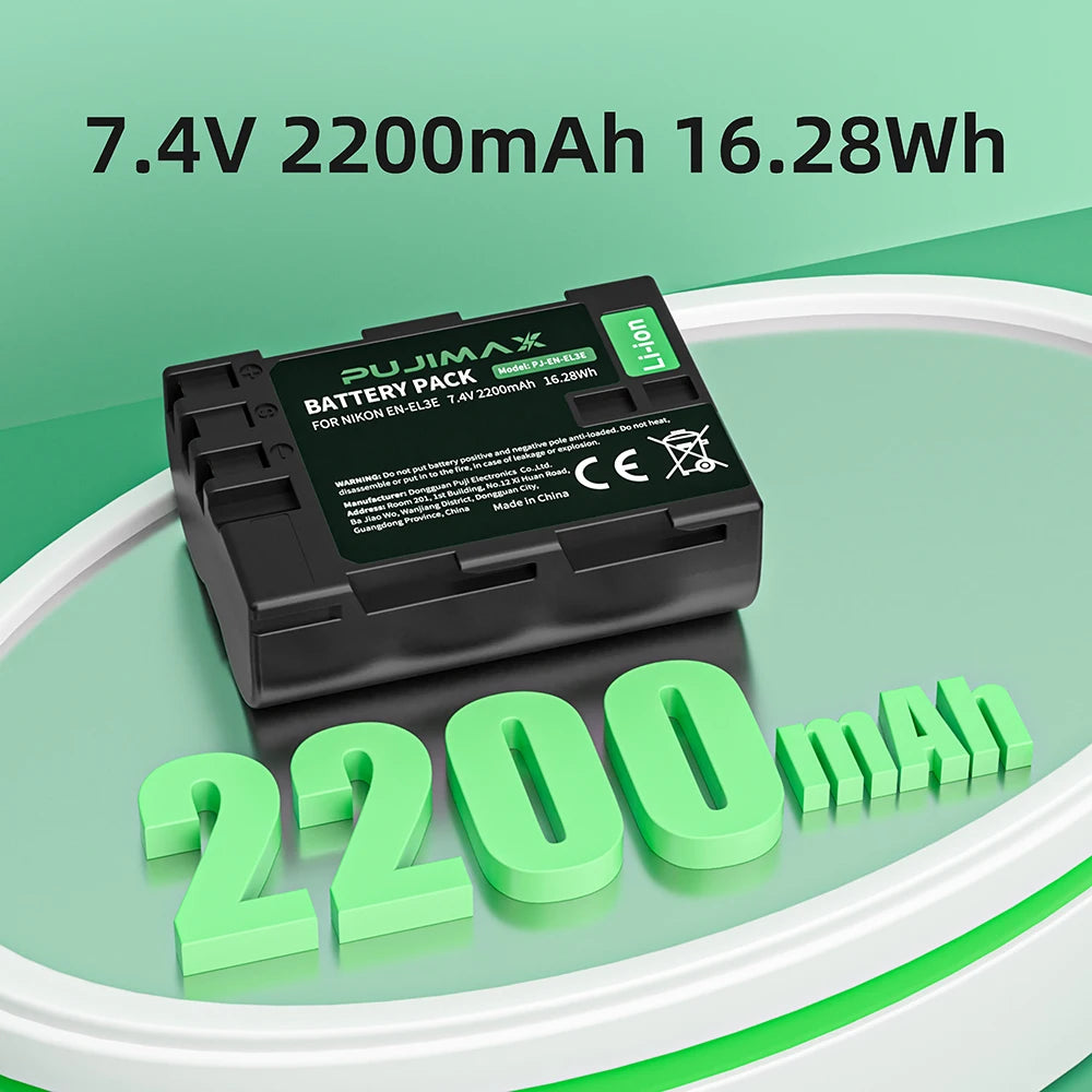 PUJIMAX EN-EL3E ENEL3e EN-EL3 Battery For Nikon D700 D300S D300 D200 D100 D90 D90s D80 D70S D70 D50 L50 2200mAh Camera Battery