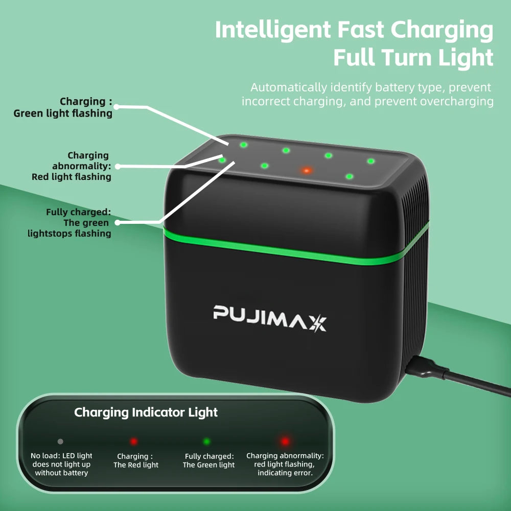 PUJIMAX 1.5V Curved Appearance Battery Charger AA/AAA Lithium Battery Charger Charging 4 AA+4 AAA Rechargeable Li-ion Batteries