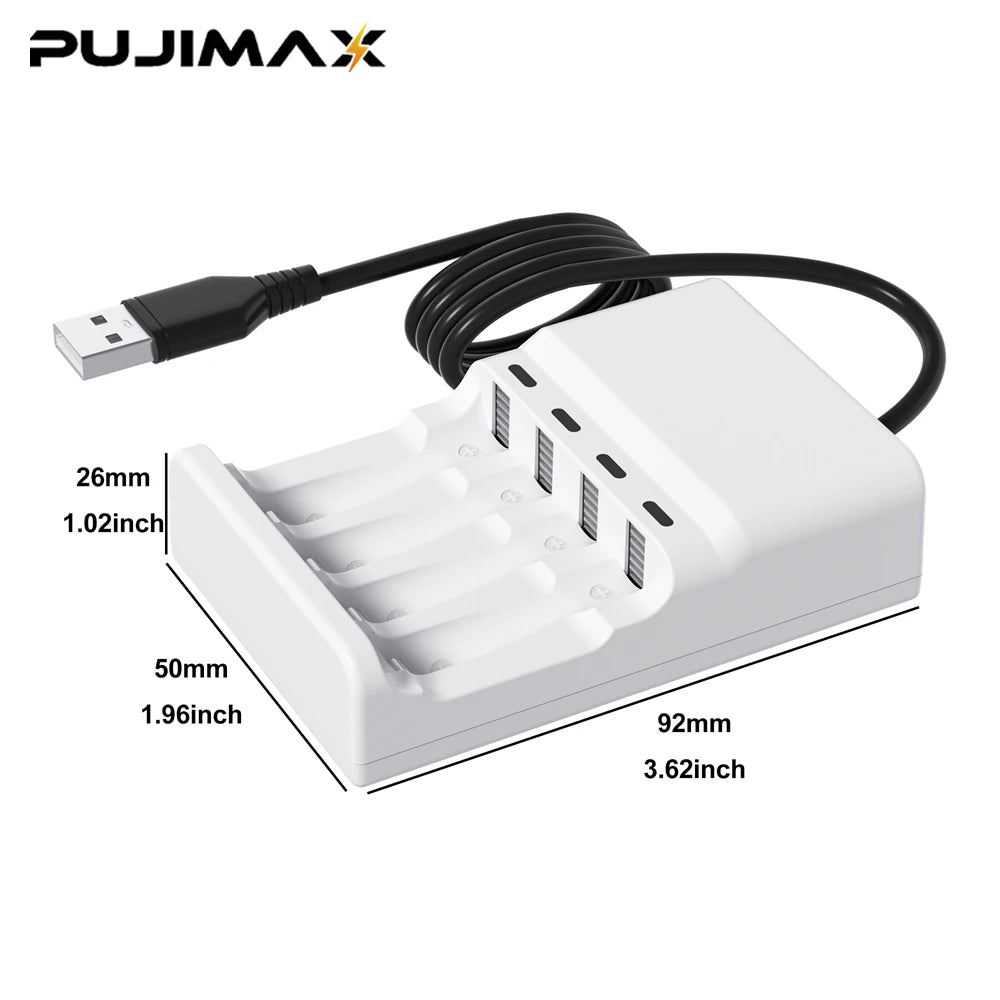 PUJIMAX 1.5V AAA 300mAh Rechargeable Battery 800mAh NI-MH 1.5 V AA Battery for Clocks Mice Computers Toys Battery+4Slots Charger