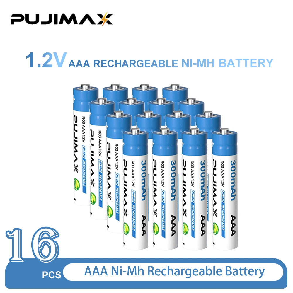 PUJIMAX 1.5V AAA 300mAh Rechargeable Battery 800mAh NI-MH 1.5 V AA Battery for Clocks Mice Computers Toys Battery+4Slots Charger