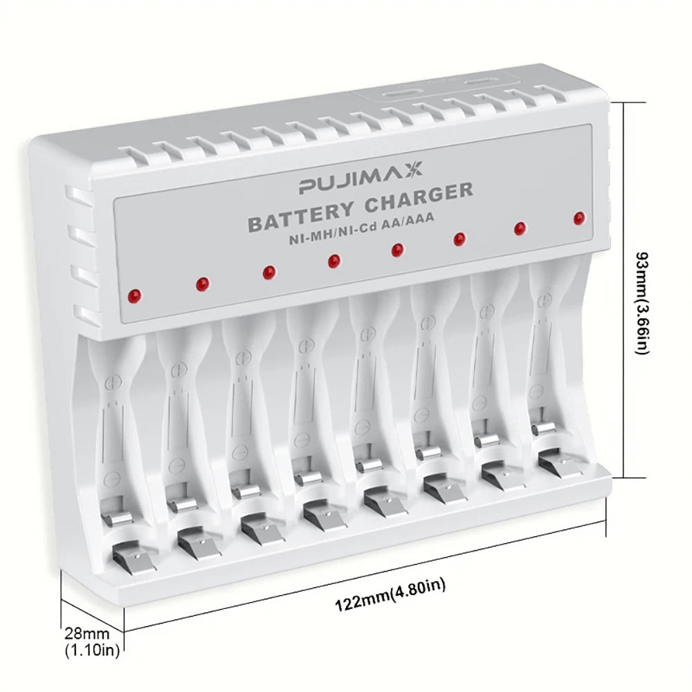 PUJIMAX 8-Slot Battery Charger With LCD Display For 1.2V AA/AAA Ni-Cd Ni-Mh Rechargeable Batteries AA AAA Charger Adapter