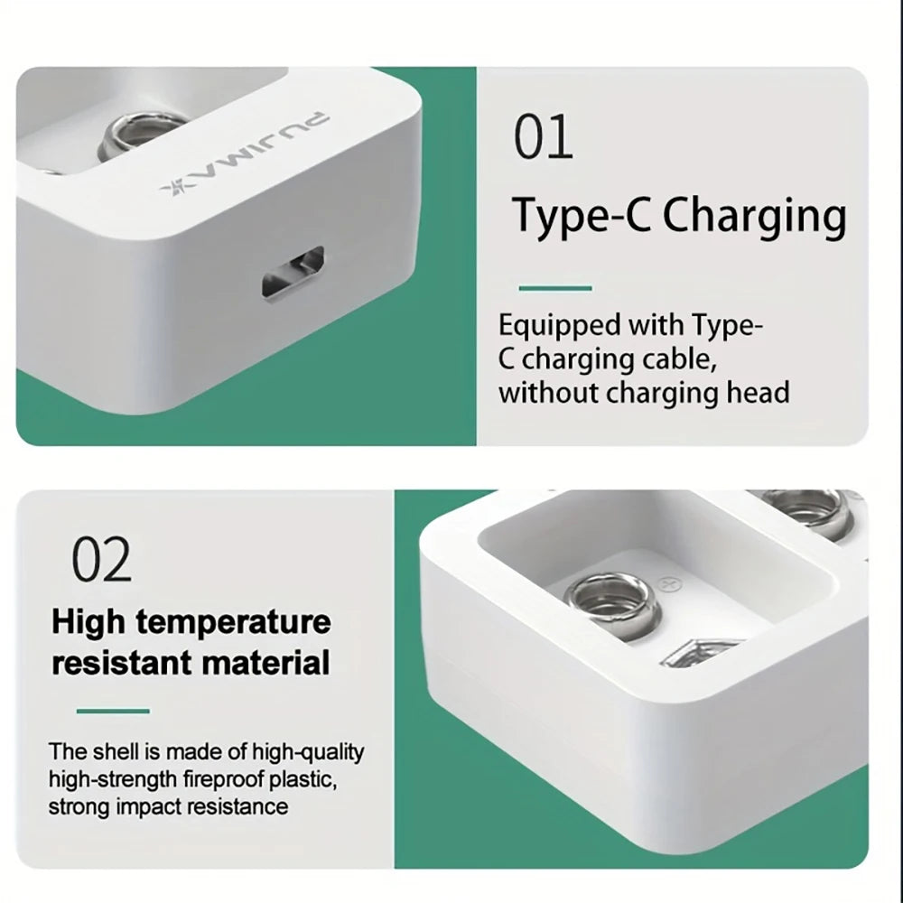 PUJIMAX 2 Slots Smart Fast Battery Charger With LED Indicators USB Cable For 9V Ni-MH/Ni-Cd/Li-ion Rechargeable Batteries