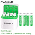PUJIMAX 1.2V AAA 1100mAh Rechargeable Ni-MH Battery With Smart Battery Charger Compartments Charger Set