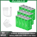 PUJIMAX 9V Rechargeable 4600 mWh Li-Ion Battery Type-C Charging 6F22 Li-ion Battery For Metal Detector KTV Microphone Multimeter