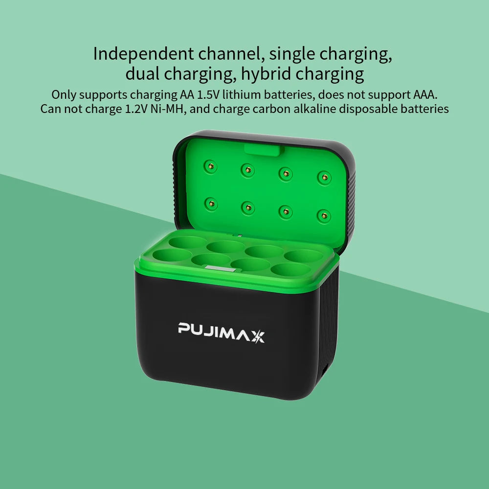 PUJIMAX 1.5V Constant Voltage AA Rechargeable Li-ion 4255mWh Battery With Intelligent LED Display Arc-look Battery Charger SET