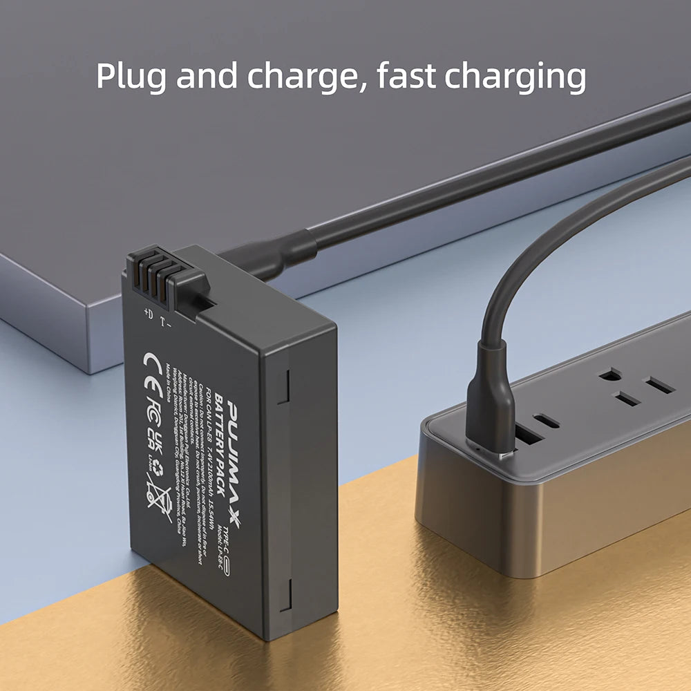 PUJIMAX 2100mAh LP-E8 LP E8 LPE8 Rechargeable Camera Battery with USB-C Input Canon EOS 550D 600D 650D 700D Rebel T2i T3i T4i T5