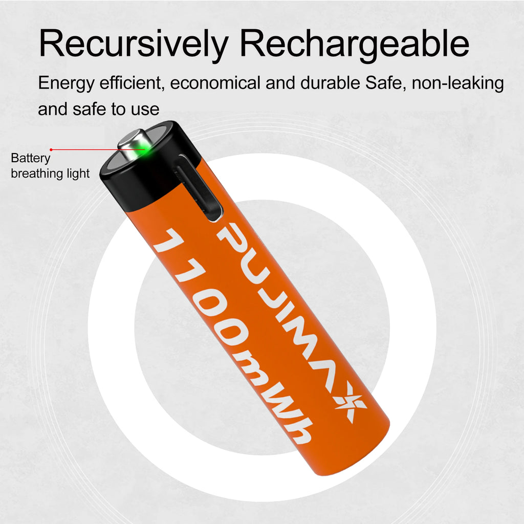 PUJIMAX New AAA 1.5V Rechargeable Battery 1100mWh Real Capacity Lithium Battery USB Type C Li-ion Batteries For Alarm Clock