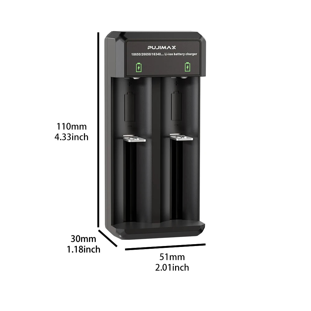 PUJIMAX 18650 Battery Charger 2Slots Dual 18650 Charging 3.7V Rechargeable Lithium Battery USB Charger For 16340 14500 18650