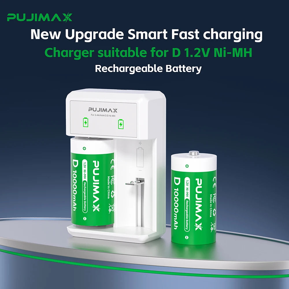 PUJIAMX AA/AAA/C/D Battery Charger for 1.2V NI-MH Rechargeable Batteries LCD Display Fast Charging Tool with USB Type C Cable
