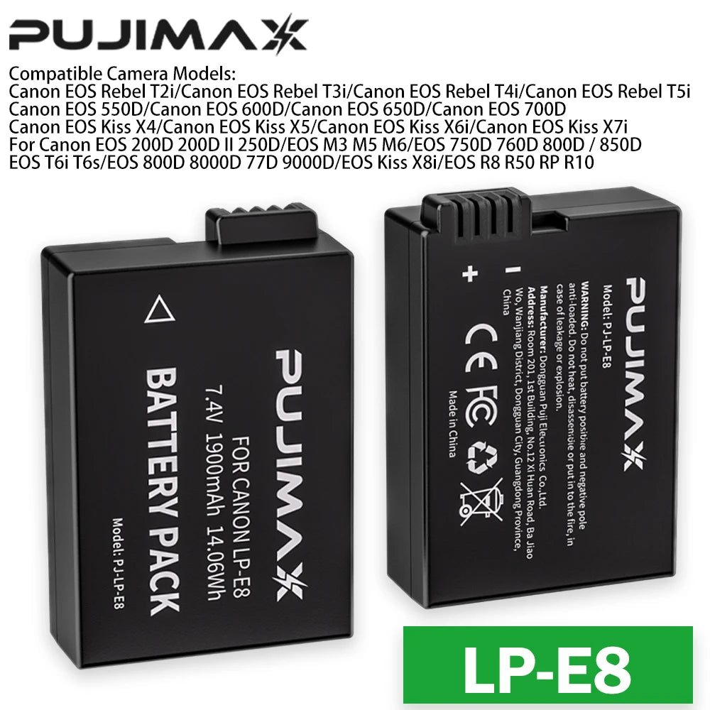 PUJIMAX LP-E8 LP E8 Battery for Canon Rebel T3i T2i T4i T5i 600D 550D 650D 700D Kiss X5 X4 Kiss X6 Rechargeable Camera Battery