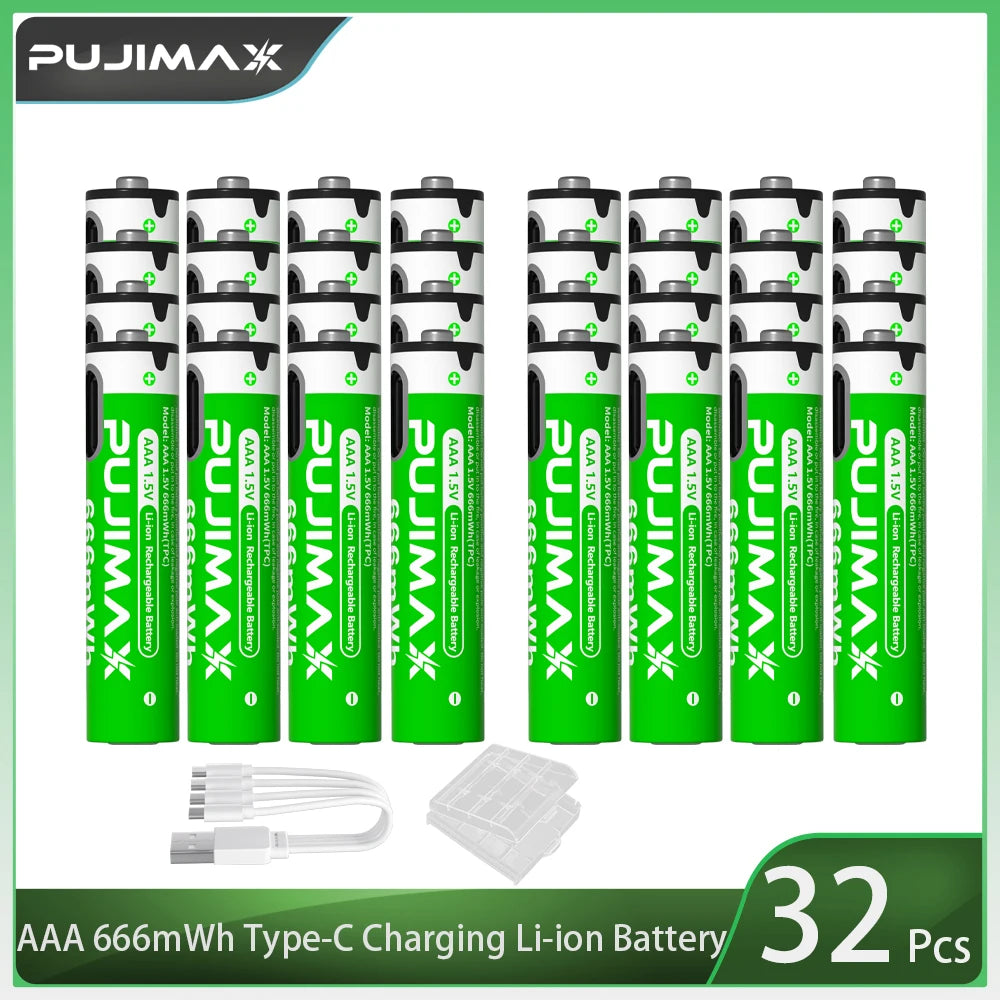 PUJIMAX USB AAA Rechargeable Batteries 1.5V 666mWh li-ion battery for remote control mouse Electric toy battery + Type-C Cable