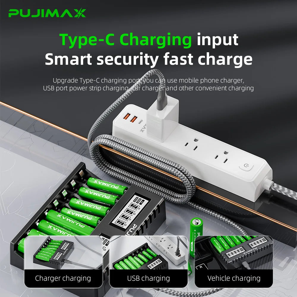 PUJIMAX 1.5V Rechargeable Lithium Battery 4255mWh 1100mWh Large Capacity Li-ion Battery With 8-slot 1.5V Li-ion Battery Charger