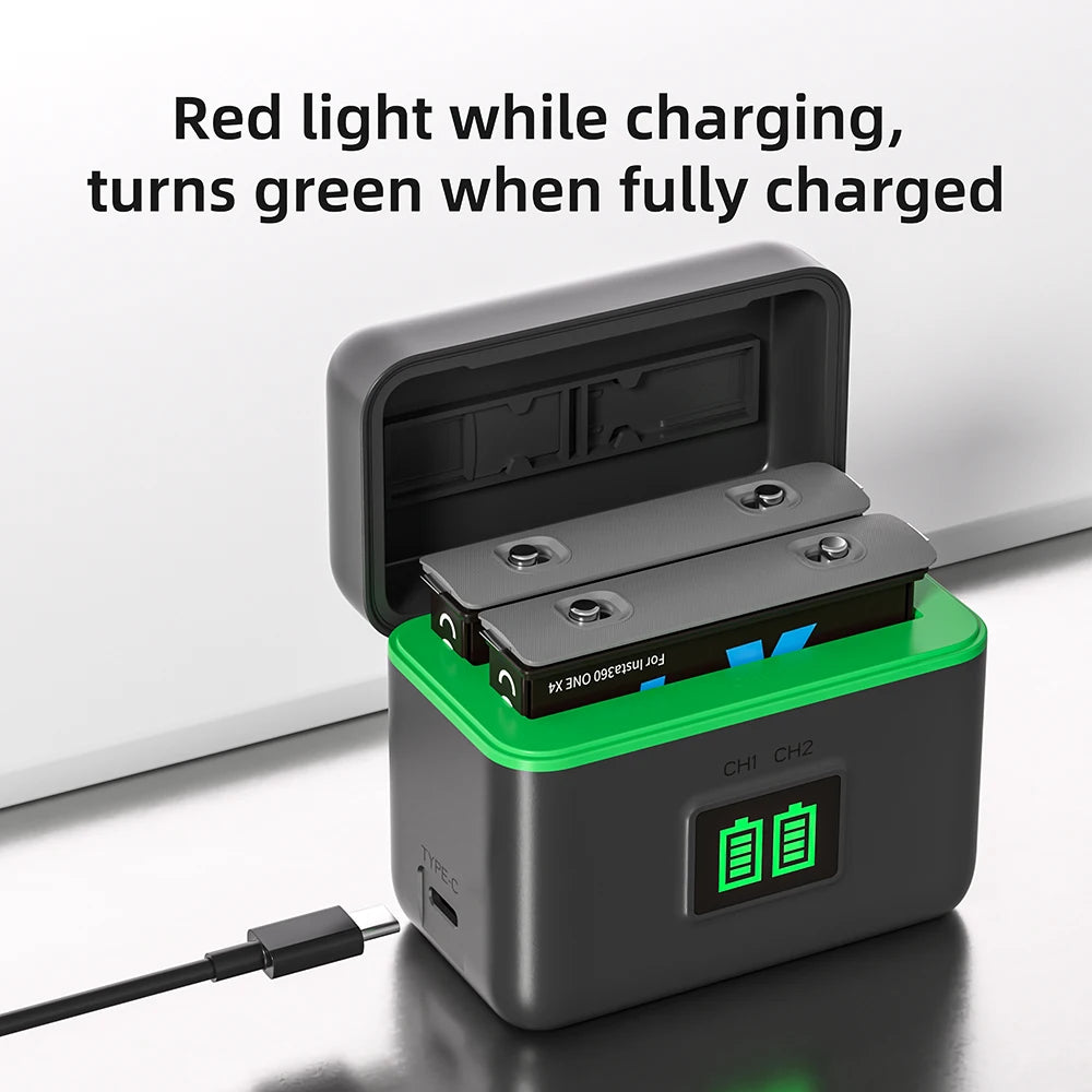 PUJIMAX 2500mAh High Capacity Battery For Insta360 X4 Battery+Fast Charging Case Storage Box For Insta 360 ONE X 4 Accessories