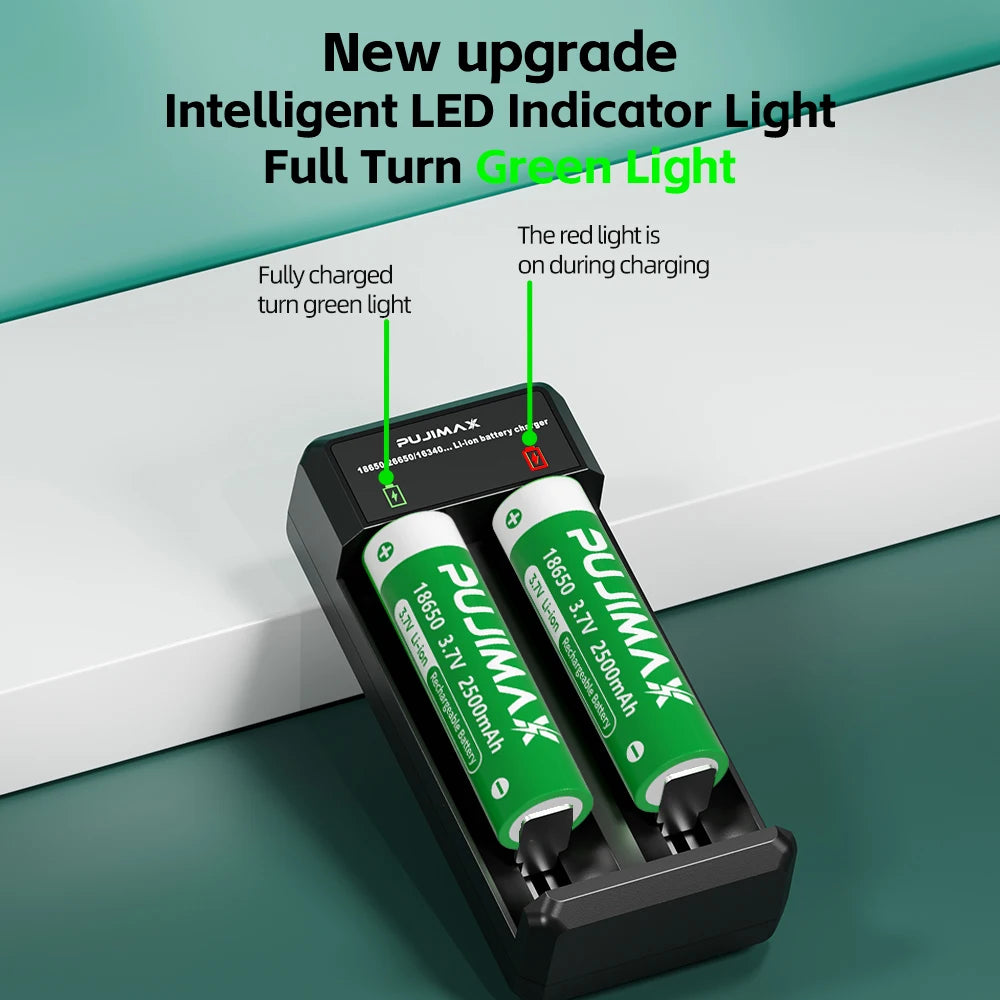 PUJIMAX 18650 Battery Charger 2Slots Dual 18650 Charging 3.7V Rechargeable Lithium Battery USB Charger For 16340 14500 18650