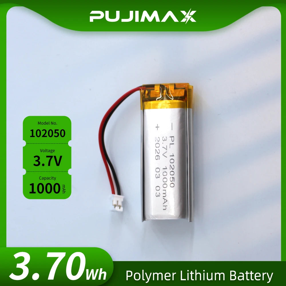 PUJIMAX 102050 3.7V 1000mAh Lipo Cells Lithium Polymer Rechargeable Battery for MP3 GPS Beauty Instrument GPS LED Light with PCB