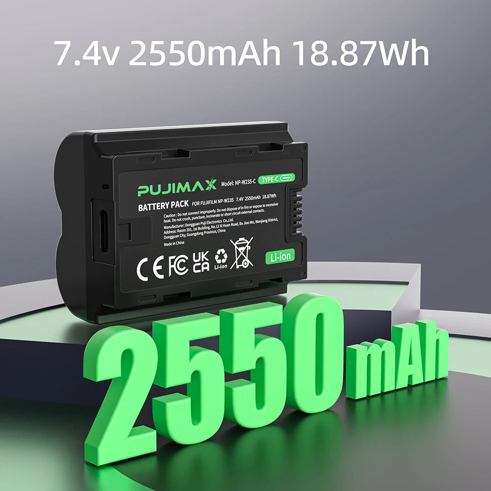 PUJIMAX 2600mAh NP-W235 NP W235 Battery USB-C Rechargeable Camera Battery For Fujifilm X-T5 X-T4 GFX 100S X-H2S X-S20 GFX 50S II