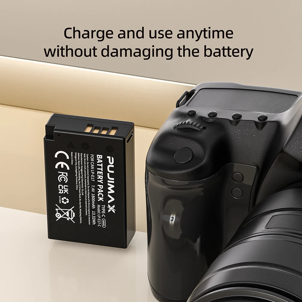 PUJIMAX 1800mAh LPE17 LP E17 LP-E17 Battery with USB-C Input for Canon EOS RP 200 250D M3 M5 M6 750D 760D T6i T6s 800D 8000D 77D