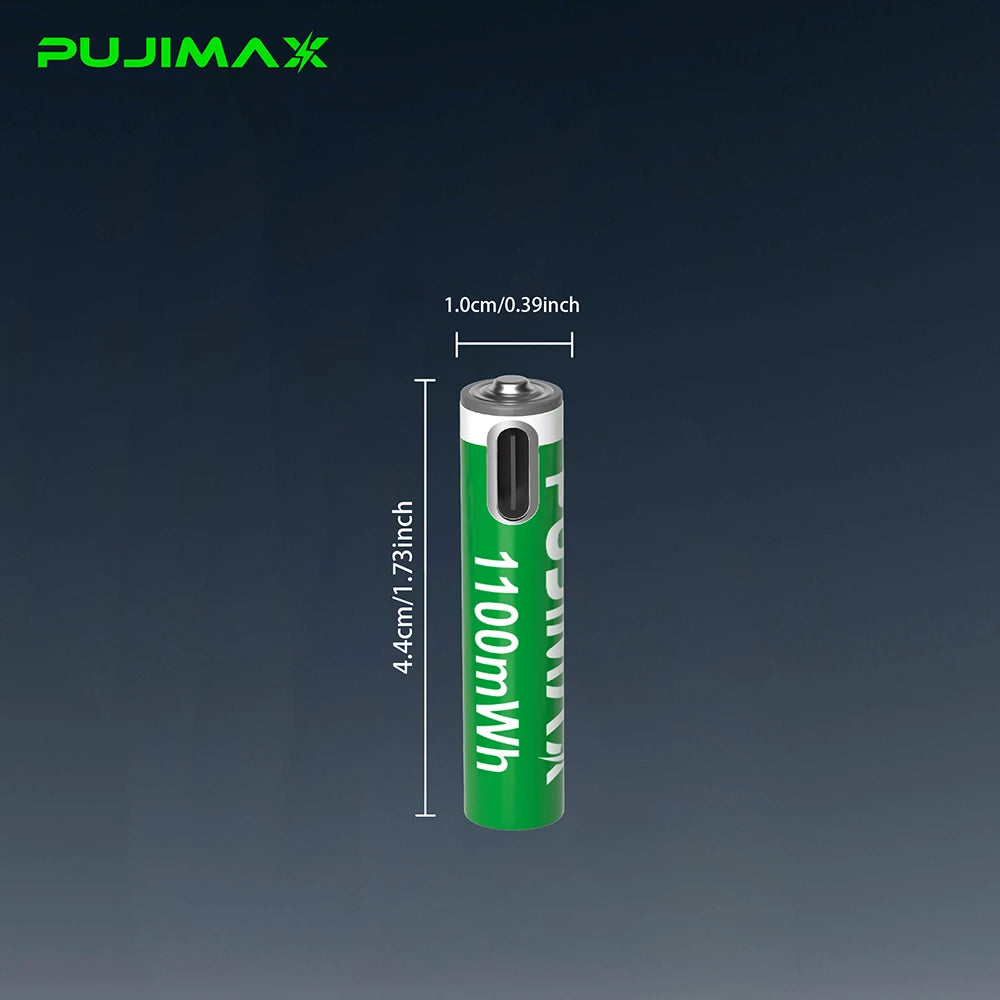 PUJIMAX 2 Hour Fast charging AAA 1.5V Rechargeable Battery 1100mWh Lithium Battery Type C Li-ion Batteries for toy keyboard