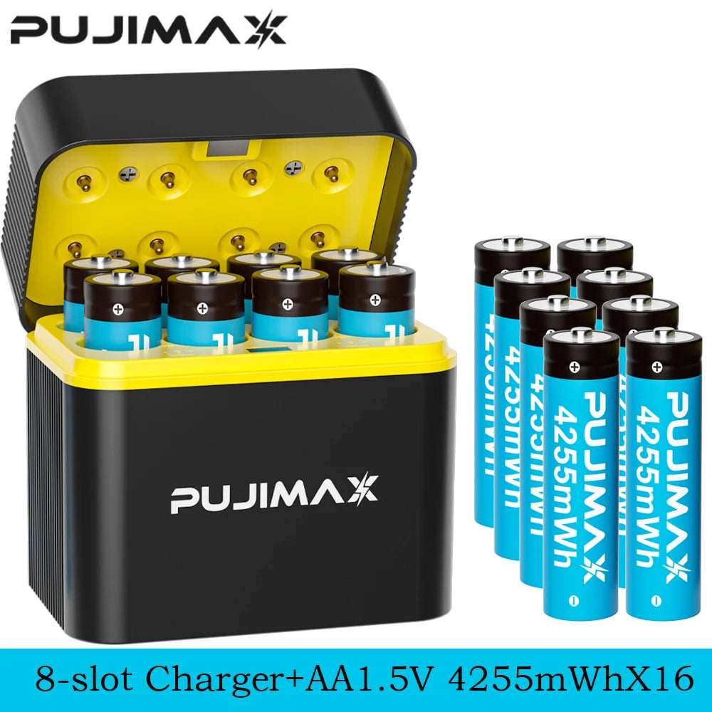 PUJIMAX AA 1.5V Rechargeable 8-Slots Battery Smart Charger For 4255mWh Lithium  Batteries Intelligent Fast USB Charger Box