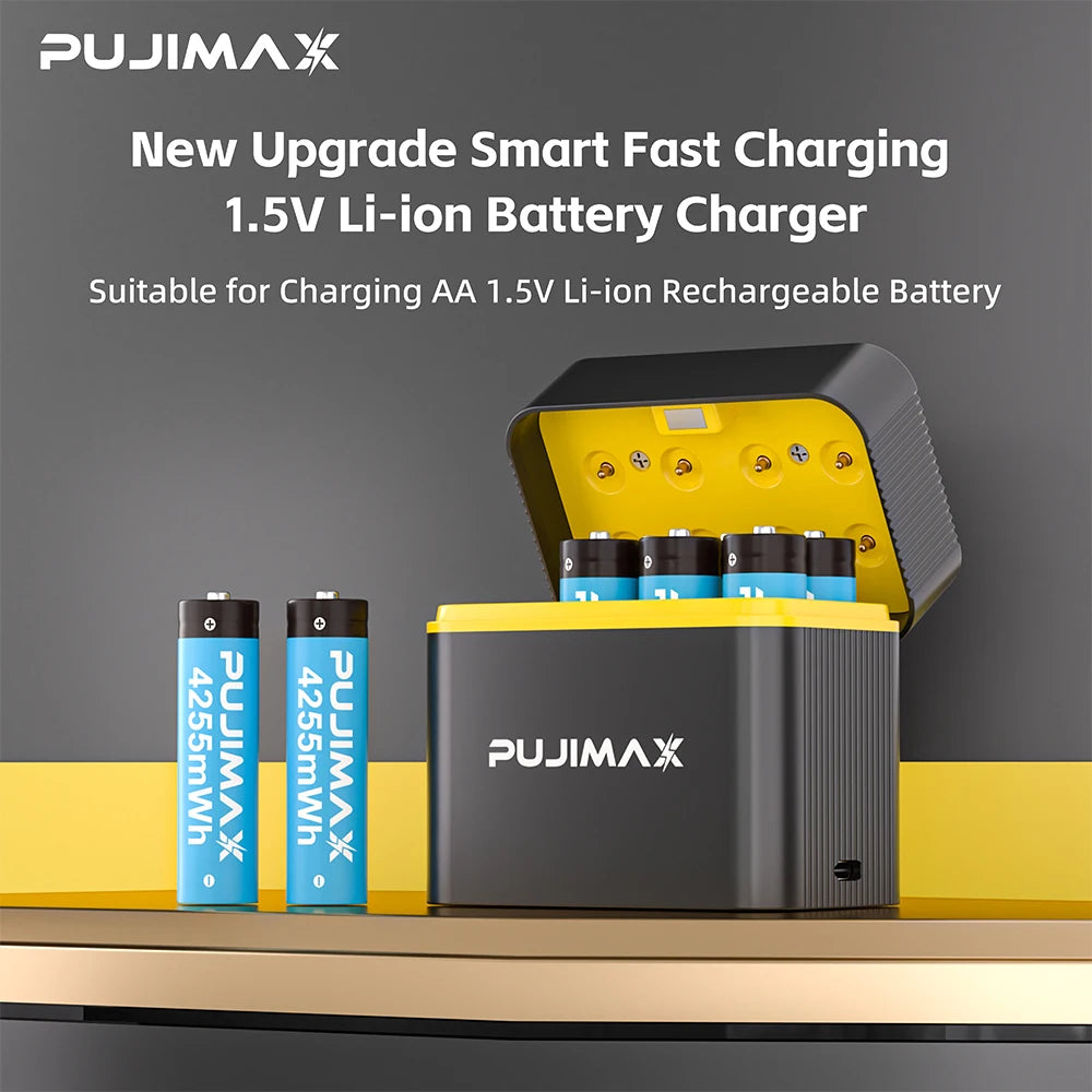 PUJIMAX AA 1.5V Rechargeable 8-Slots Battery Smart Charger For 4255mWh Lithium  Batteries Intelligent Fast USB Charger Box