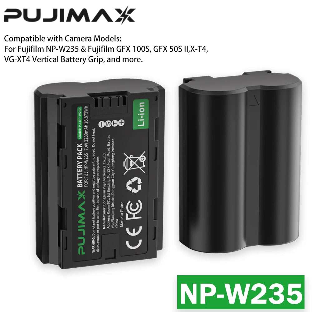 PUJIMAX NP-W235 NP W235 Battery for Fujifilm Fuji X-T4 XT4 GFX 100S X-T5 X-H2 XH2S XH2S GFX 550S II Rechargeable Camera Battery
