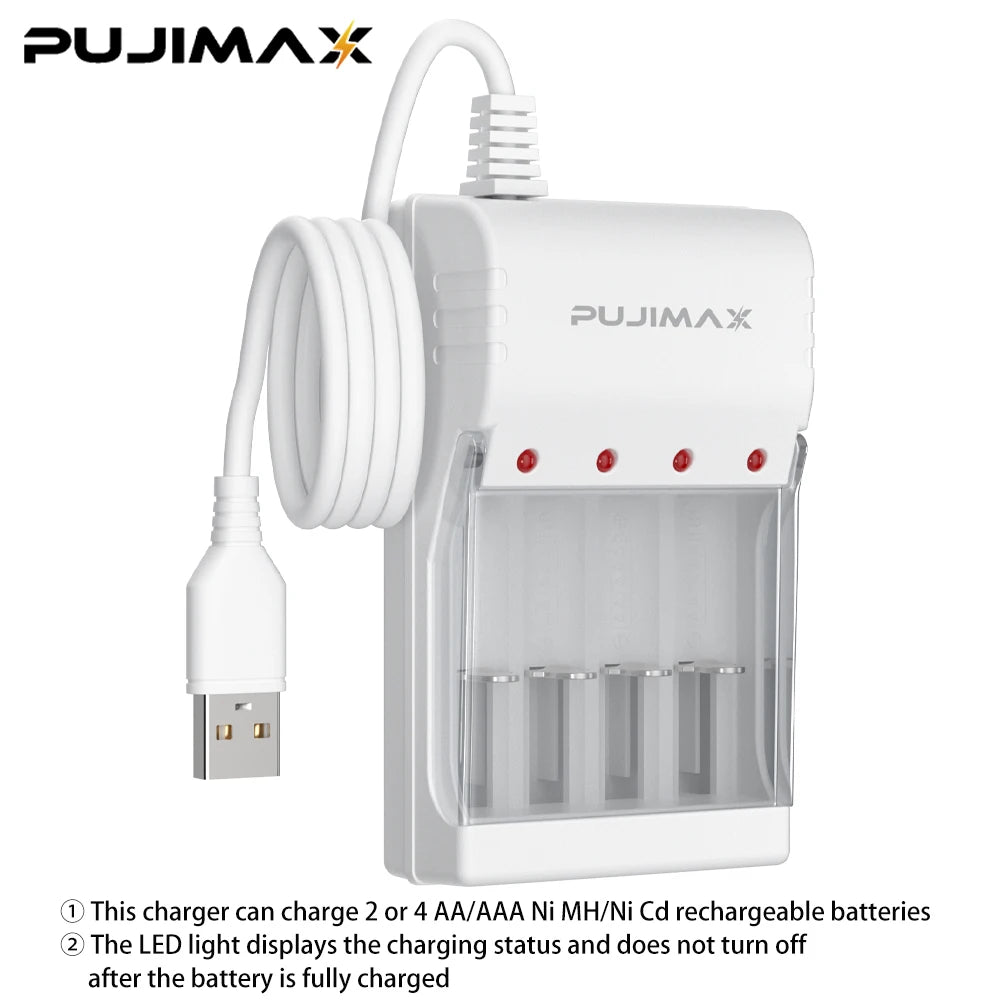 PUJIMAX Rechargeable Battery 1.2V AA 800mAh+AAA 300mAh NI-MH Battery+Charger for Computer Clock Radio Video Game Camera AA AAA