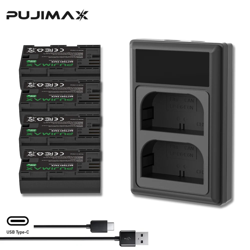 PUJIMAX LP-E6 LPE6 LPE6N LP E6 Battery Charger for Canon EOS 5DS R 5D Mark II III IV 5D2 5D3 5D4 6D 60Da 7D 7D2 70D 80D 90D R5