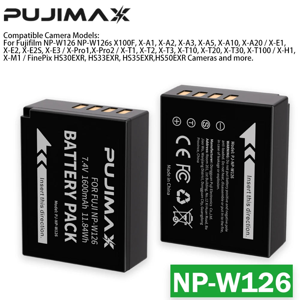 PUJIMAX NP-W126S NP-W126 Battery For Fujifilm Fuji X100F X-PRO1 X-PRO2 X-A1/A2/A3/A10 X-E1 X-E2 X-E2S X-E3 X-M1 X-T1/T2/T10