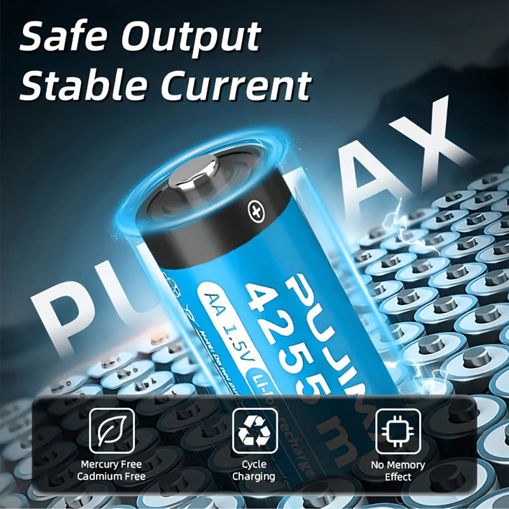 PUJIMAX Rechargeable Lithium Battery AA 4255mWh/AAA 1100mWh Batteries High Capacity 1.5V Battery for Clocks Mouse Remote Control