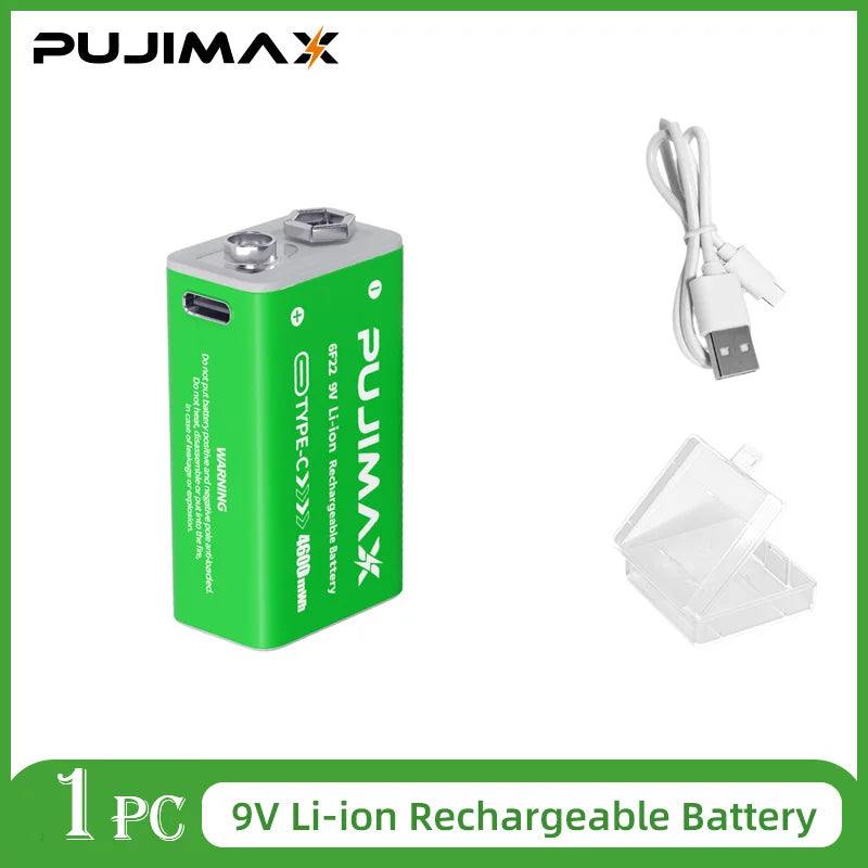 PUJIMAX 4600mWh Type-C USB 9V Rechargeable Battery Rechargeable 6F22 9V Li-ion Battery For RC Helicopeter Model Multimeter Toy