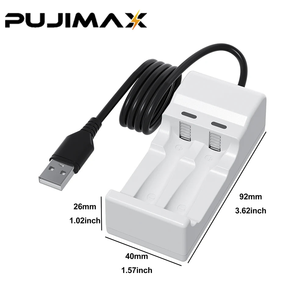 PUJIMAX 1.2V Ni-MH Battery Charger 2Slot Intelligent LED Indicator USB Cable Charger for Ni-MH/Ni-Cd Rechargeable AA/AAA Battery