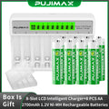 PUJIMAX Smart LCD Display 1.2V Fast Charger For 1.2V AA/AAA Ni-MH Ni-Cd 1100mAh 2700mAh Batteries 8-Slot Intelligent Charger