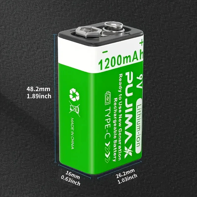 PUJIMAX 9V Battery1200mAh Li-ion Rechargeable battery Type-C Batteries  9V lithium for Multimeter Microphone Toy Remote Control