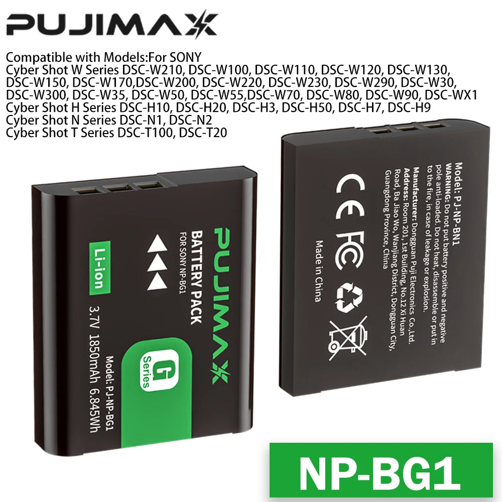 PUJIMAX NP-BG1 NP BG1 FG1 Battery For Sony DSC-H50 DSC-H55 DSC-H3 DSC-H7 DSC-H9 H10 H20 W100 WX1 Camera Battery NPBG1 1850mAh