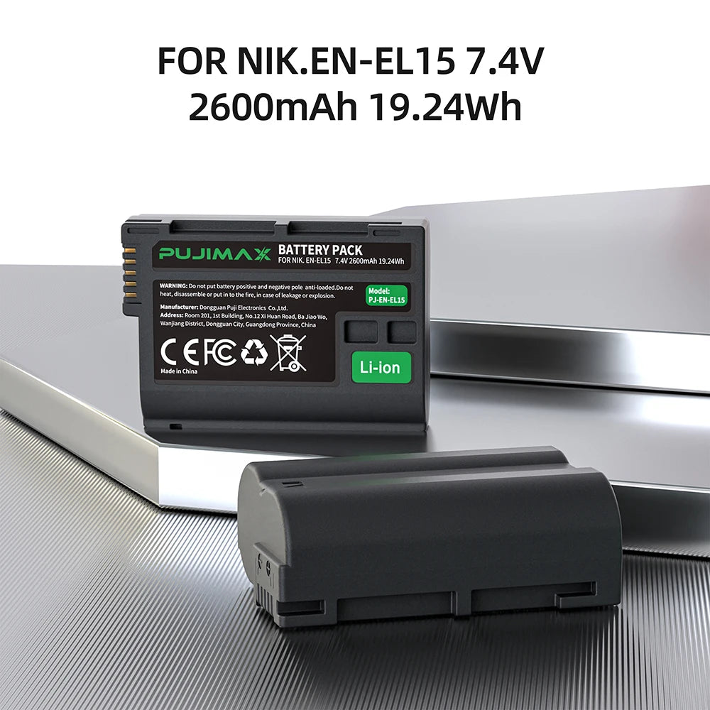 PUJIMAX EN-EL15C EN-EL15 Battery+LED USB Dual Charger for Nikon Z5,Z6,Z6 II,Z7,Z7II D600 D610 D600E D800 D810 D800E D810