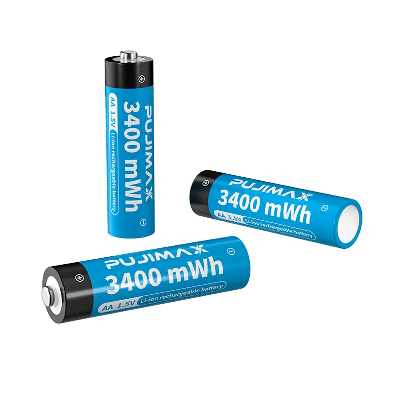 PUJIMAX 1.5V AA Rechargeable Lithium-ion 3400mWh Battery Large Capacity For Cameras Electric Toys With LCD Smart Battery Charger