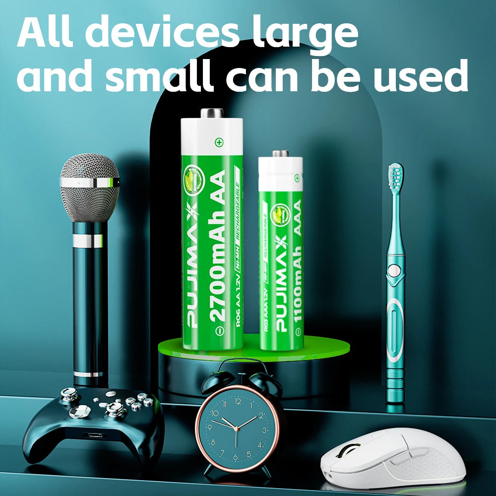 PUJIMAX Smart LCD Display 1.2V Fast Charger For 1.2V AA/AAA Ni-MH Ni-Cd 1100mAh 2700mAh Batteries 8-Slot Intelligent Charger