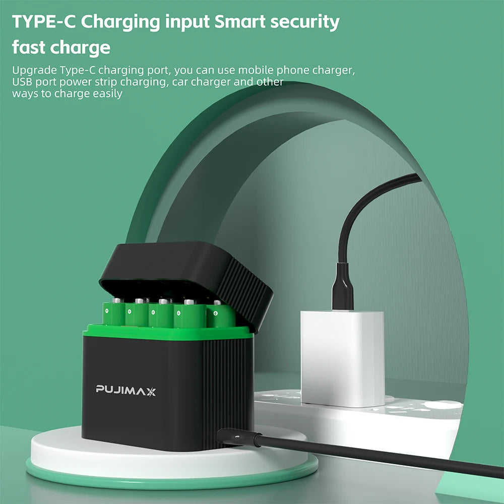 PUJIMAX 1.5V AA Rechargeable Lithium-ion 4255mWh Battery With Smart Battery Charger SET 2/4 Batteries Individually Available