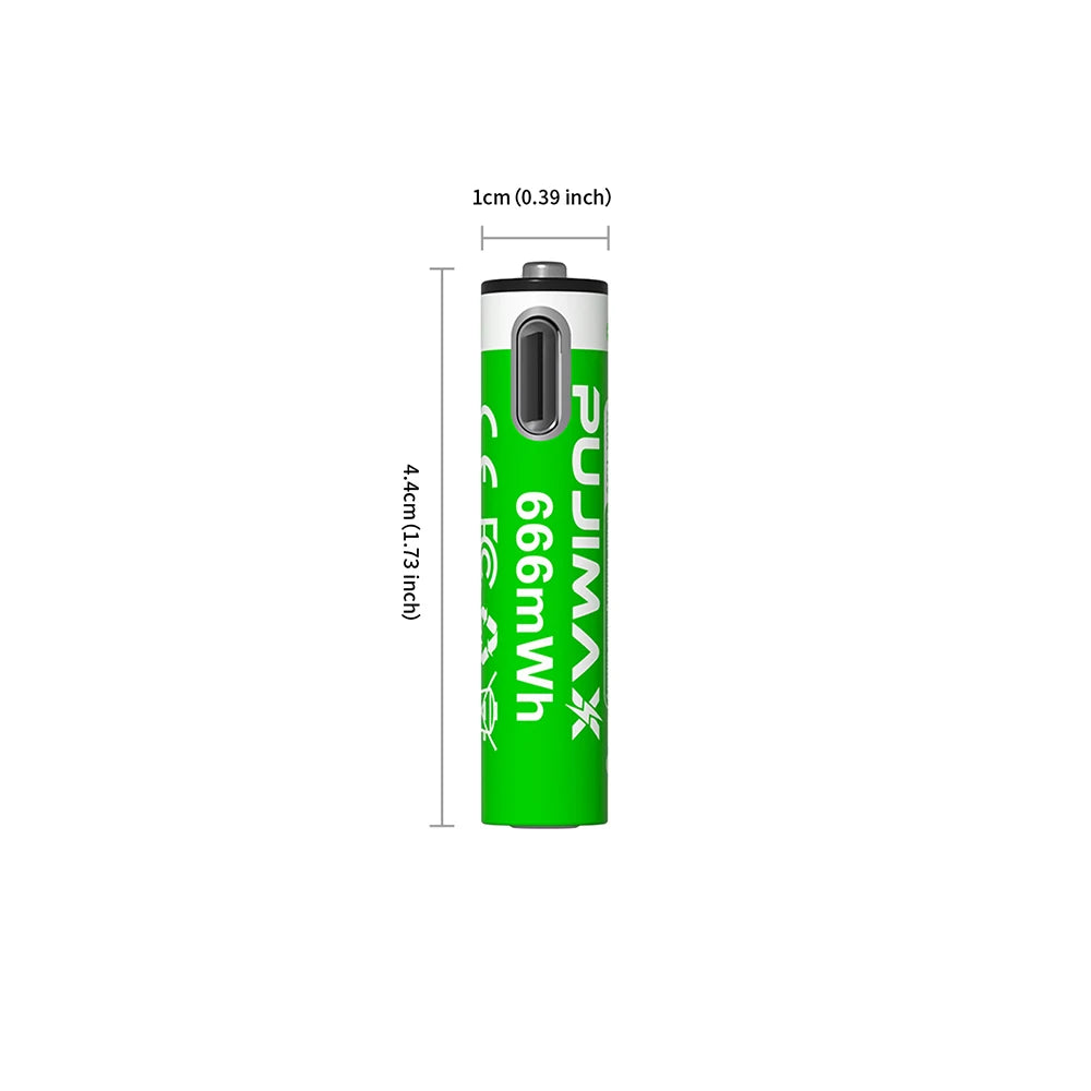 PUJIMAX USB AAA Rechargeable Batteries 1.5V 666mWh li-ion battery for remote control mouse Electric toy battery + Type-C Cable