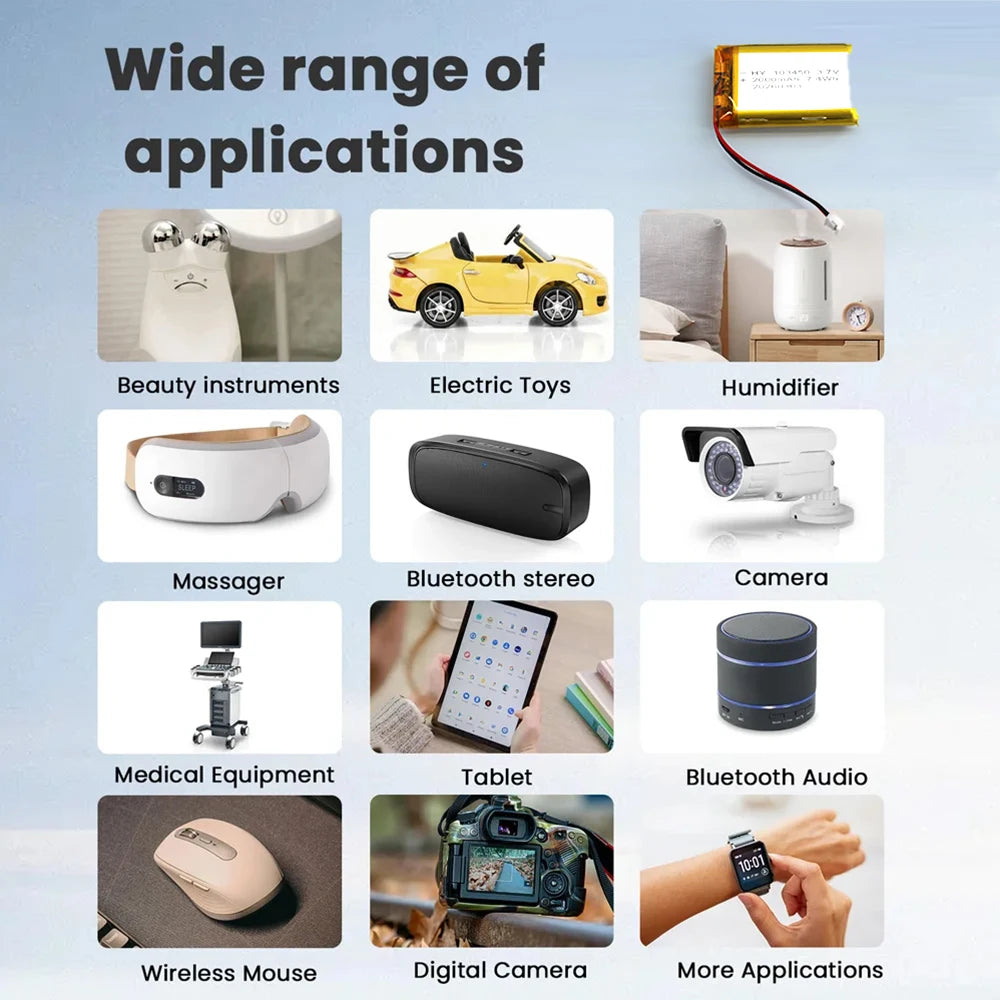 PUJIMAX 103450 3.7V 2000mAh Polymer Lithium Rechargeable Battery with PH 2.0mm 2pin plug for GPS navigator MP5 Bluetooth Headset