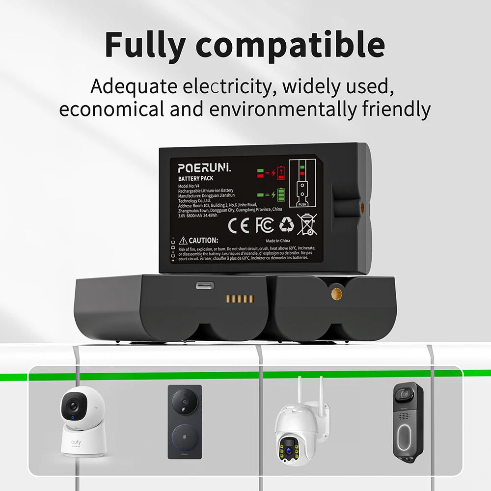 PUJIMAX 6800mAh Rechargeable Li-ion Battery For Ring-Video V4 Compatible with Ring Video Doorbell Stick Up Cam Battery 3.65V
