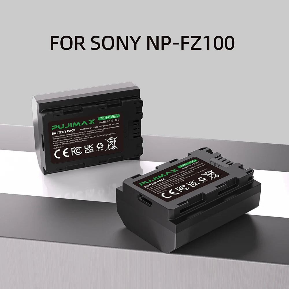 PUJIMAX NP-FZ100 NP FZ100 NPFZ100 Battery with Type-C Cable for Sony A7 III Alpha A7R III A7R IV A7M4 A7M3 A9 A9R FX30 A6600 A7S
