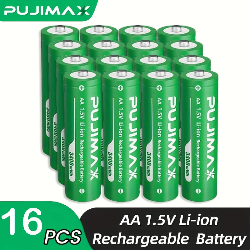 PUJIMAX Rechargeable Lithium Battery+Charger 1.5V AA 3400mWh Li-ion Battery High Capacity Battery for Mouse Remote Control Clock