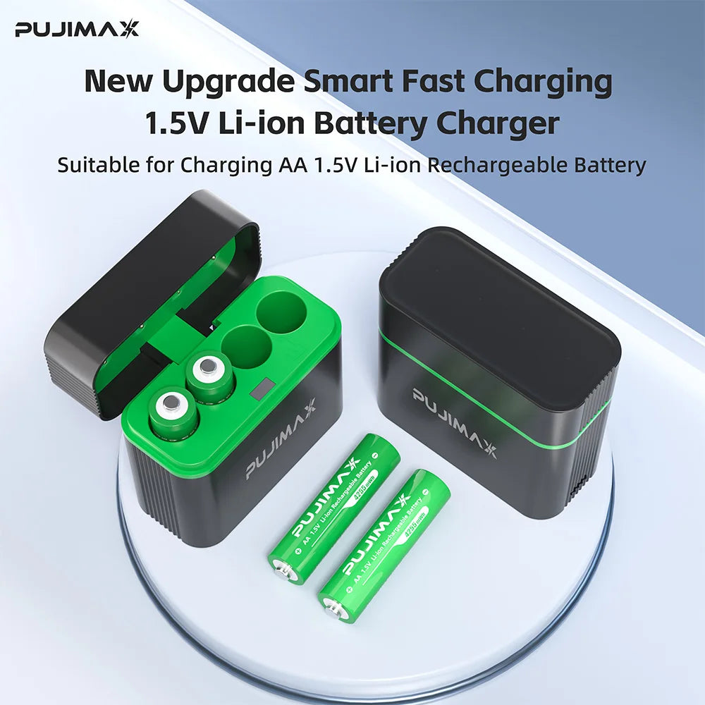PUJIMAX 4-Slot 1.5V AA 4255mWh Smart Charging Compartment Lithium Battery Rechargeable Charger Set Large Capacity AA Battery