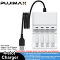 PUJIMAX AA AAA Battery Fast Charger USB Cable 4 Slot LED Display Smart Battery Charger for 1.2V Ni-HM/Ni-Cd Rechargeable Battery