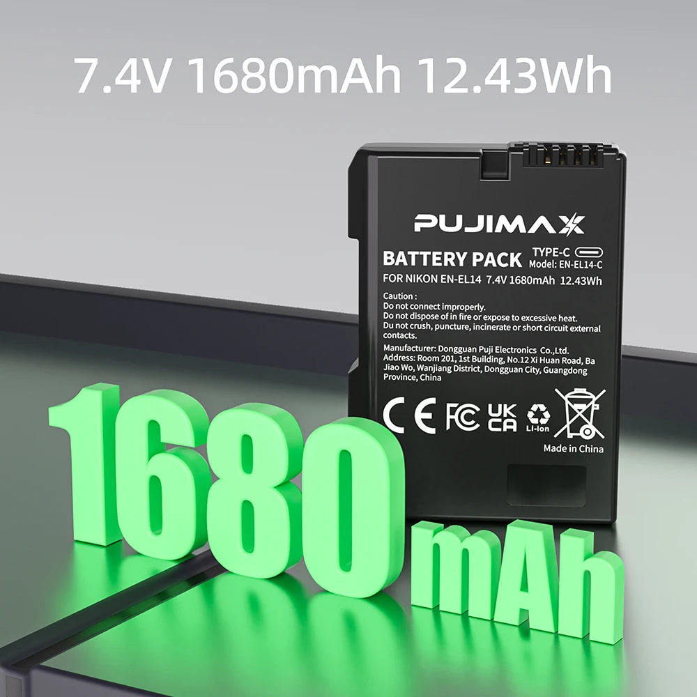 PUJIMAX 1680mAh EN-EL14 EL14 CAMERA BATTERY For Nikon P7000 P7100 P7800 P7700 D3100 D3200 D3300 D3400 D3500 D5600 D5100 D5300