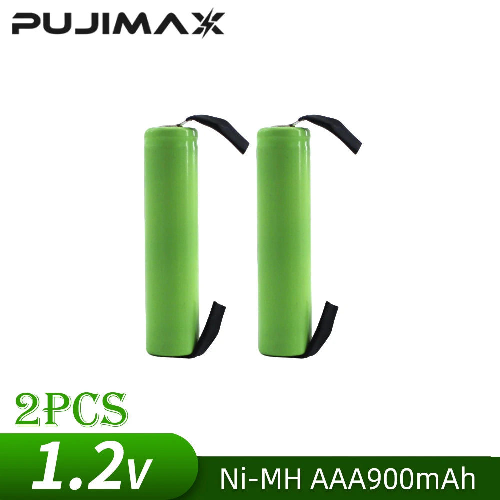 PUJIMAX 1.2VAAA Rechargeable Battery 900mah Ni-MH Cell Green Shell with Welding Tab for Philips Electric Shaver Razor Toothbrush