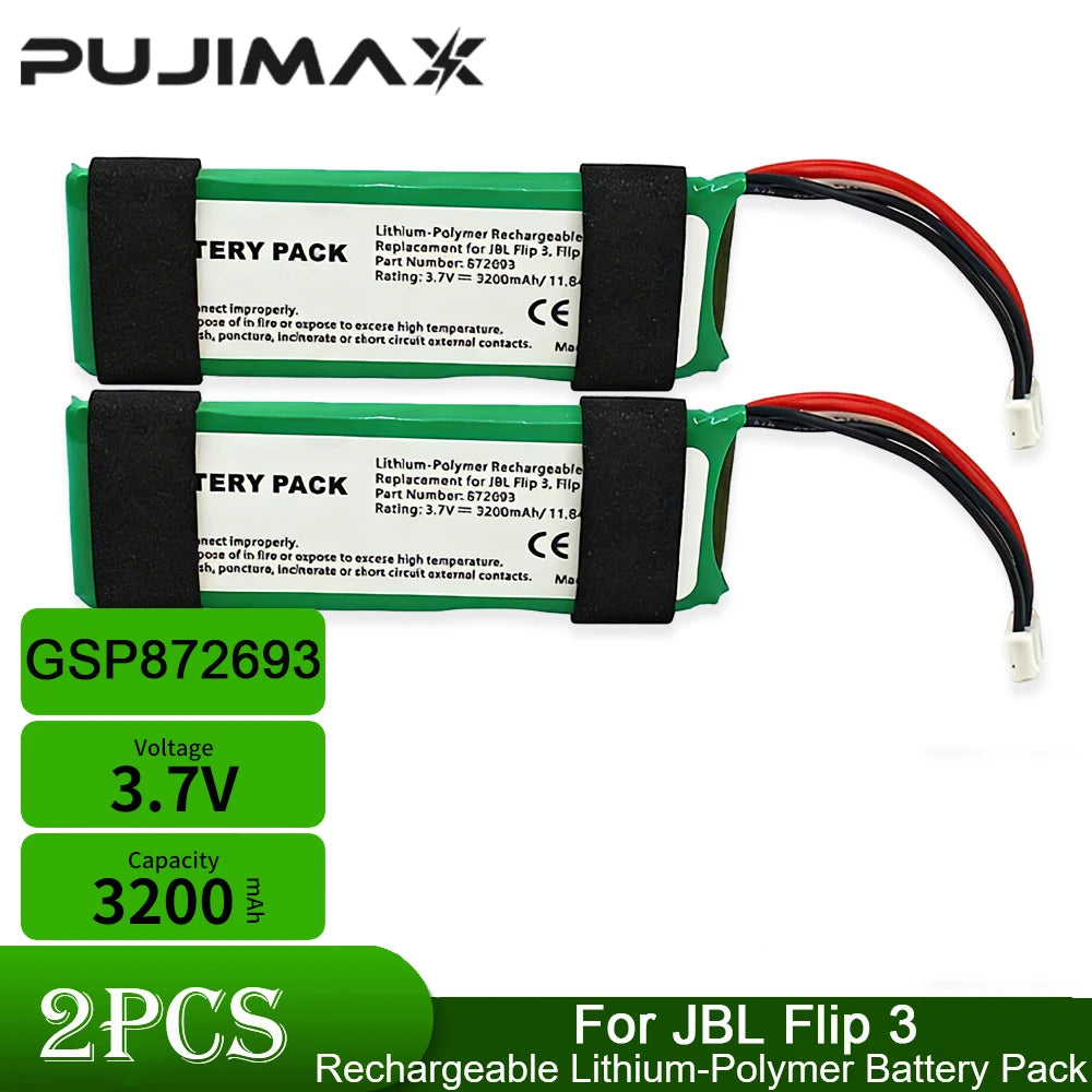 PUJIMAX Rechargeable Lithium ion Polymer Battery For JBL Flip 3 Flip3 3.7V 3200mAh GSP872693 Player Bluetooth Speaker Battery