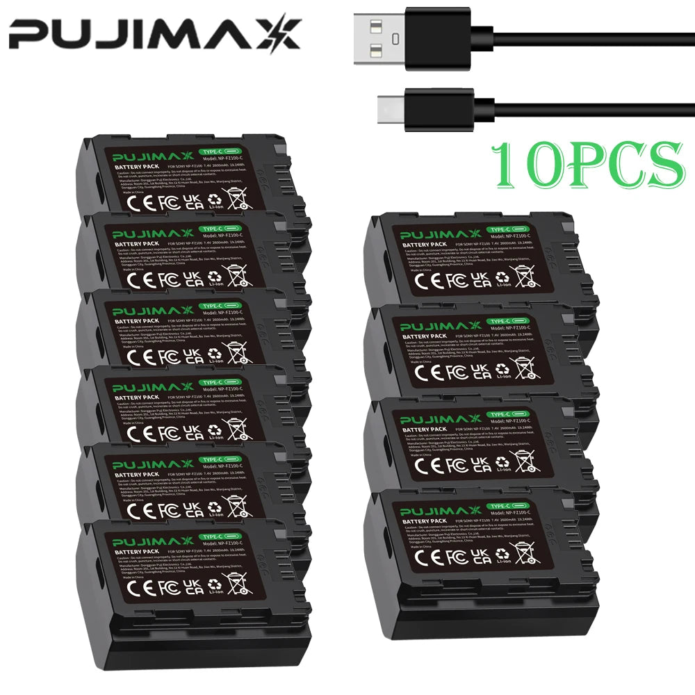 PUJIMAX NP-FZ100 NP FZ100 NPFZ100 Battery with Type-C Cable for Sony A7 III Alpha A7R III A7R IV A7M4 A7M3 A9 A9R FX30 A6600 A7S