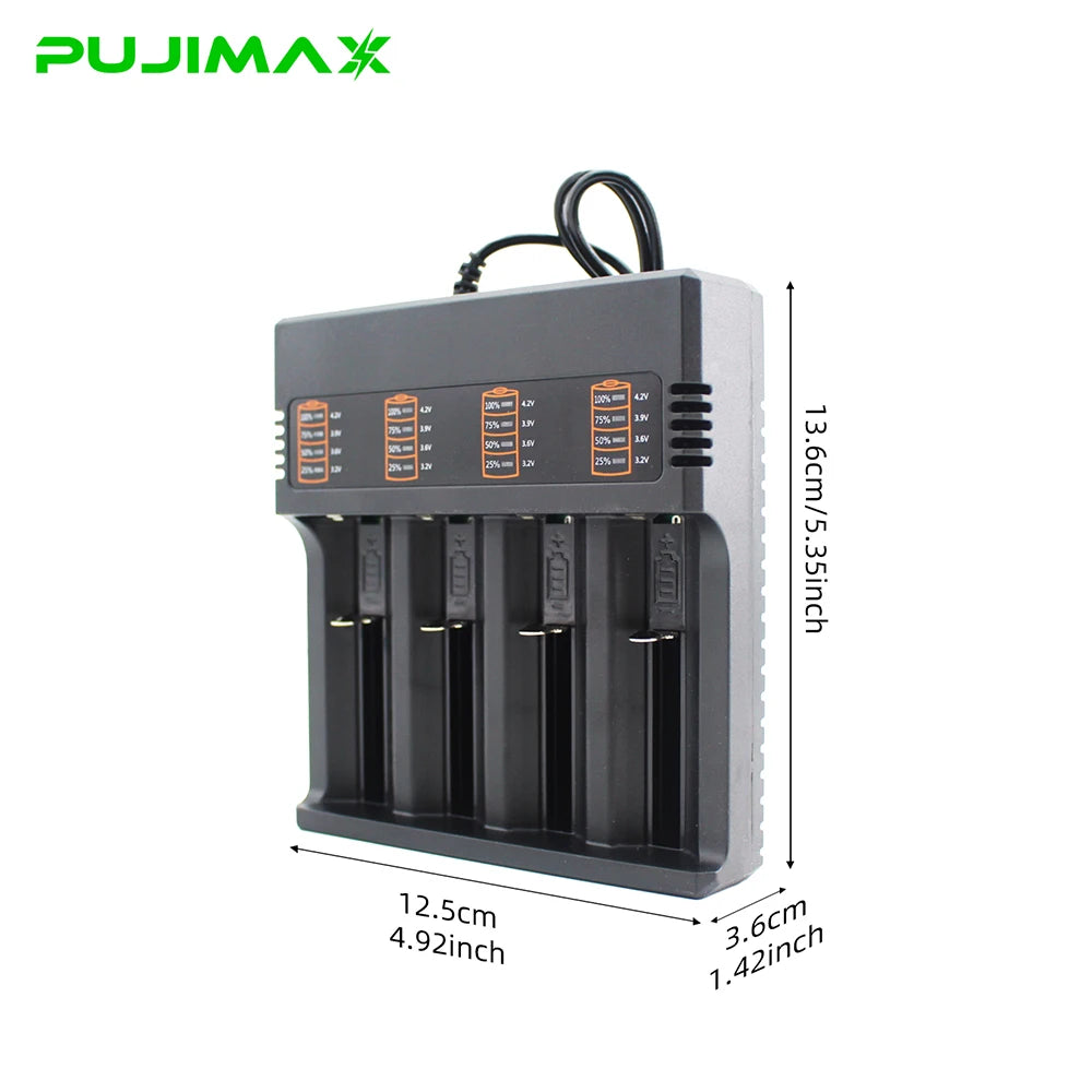 PUJIMAX 2/4 Slot 18650 Smart Charger for 3.7V 21700 20700 2665014500 16340 Li-ion Battery Rechargeable Lithium Battery Charger